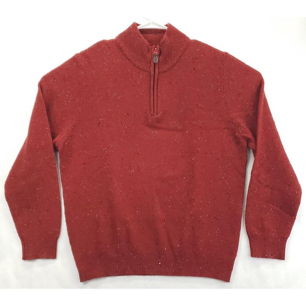Jos A Bank Sweater Mens Medium Red Lambswool Knitted Mock Neck 1/4 Zip Pullover